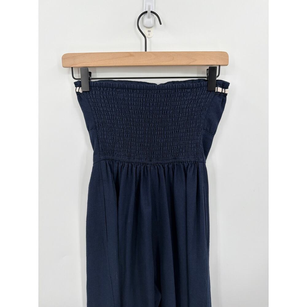 Hollister Navy Strapless Linen Blend Jumpsuit Convertible Straps XS Petite Chic - Picture 6 of 8